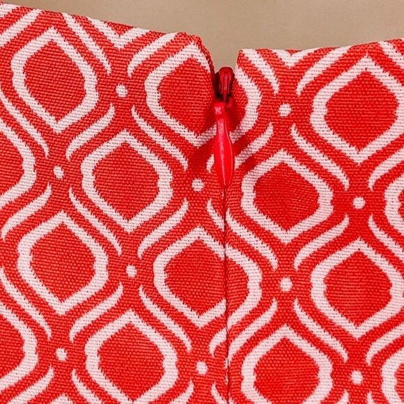 Tahari Arthur Levine Geometric Print Dress Size 8 Coral White Zip Close Ribbon - Picture 8 of 11